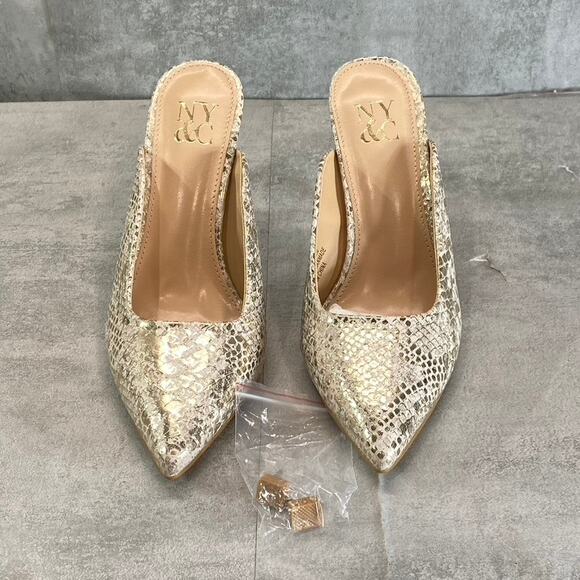 NEW YORK & COMPANY Women's Gold Snake Print Cammie Pointed-Toe Mule SZ 6 - Picture 2 of 10